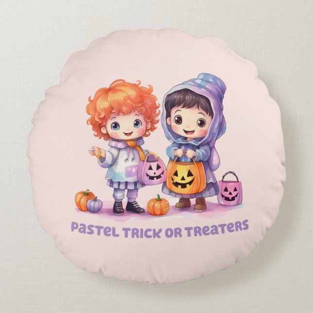 Pastel Trick eller Treaters Rund Kudde (Framsidan)