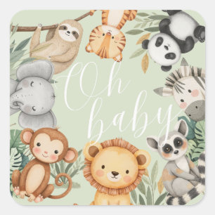 Pastel Tropical Baby dusch Jungle Safari Animals Fyrkantigt Klistermärke