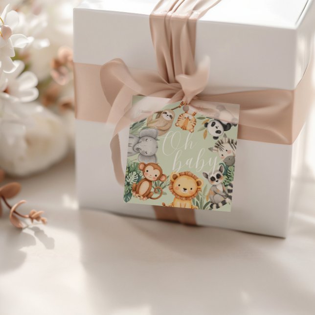 Pastel Tropical Baby dusch Jungle Safari Animals Gåvor Etiketter (Skapare uppladdad)
