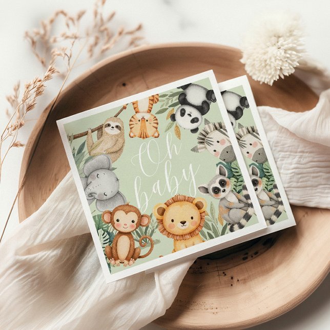 Pastel Tropical Baby dusch Jungle Safari Animals Pappersservett (Skapare uppladdad)