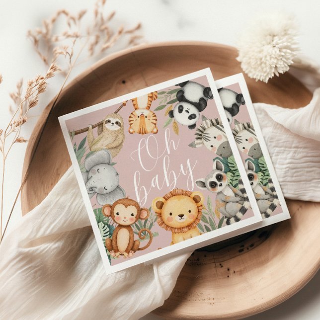 Pastel Tropical Baby dusch Jungle Safari Animals Pappersservett (Skapare uppladdad)