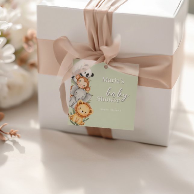 Pastel Tropical Baby Shower Jungle Safari Animals Gåvor Etiketter (Skapare uppladdad)