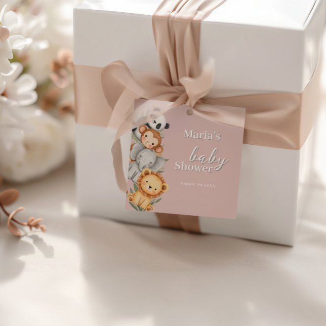 Pastel Tropical Baby Shower Jungle Safari Animals Gåvor Etiketter (Skapare uppladdad)