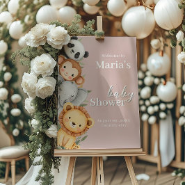 Pastel Tropical Baby Shower Jungle Safari Animals Perfect Poster