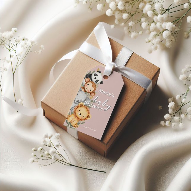 Pastel Tropical Baby Shower Jungle Safari Animals Presentetikett (Skapare uppladdad)