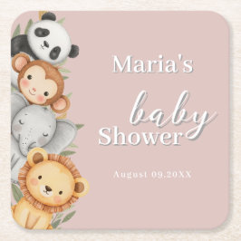 Pastel Tropical Baby Shower Jungle Safari Animals Underlägg Papper Kvadrat