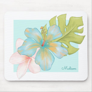 Pastel Tropical Blommigt Bouquet med ditt namn Musmatta