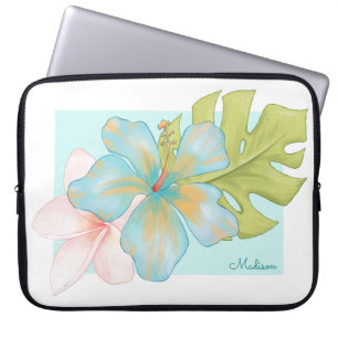 Pastel Tropical Blommigt Bouquet med Namn Laptop Fodral