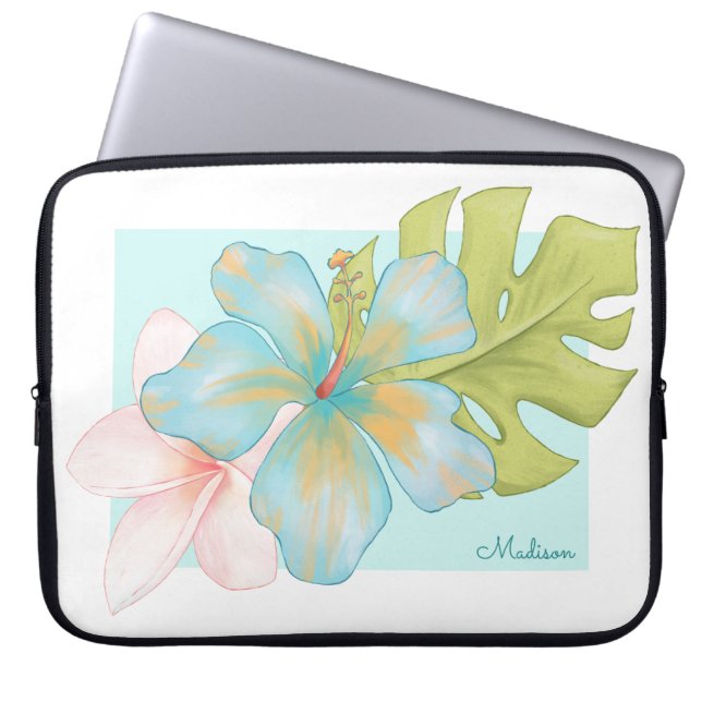 Pastel Tropical Blommigt Bouquet med Namn Laptop Fodral (Framsidan)