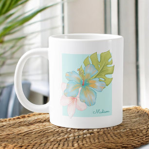 Pastel Tropical Blommigt Bouquet med valfri Namn Jumbo Mugg