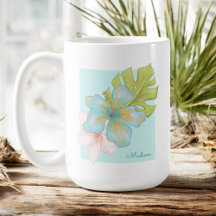 Pastel Tropical Blommigt med valfritt Namn