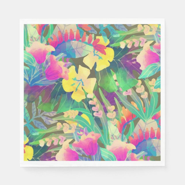 Pastel Tropical Flowers Pappersservett (Framsidan)