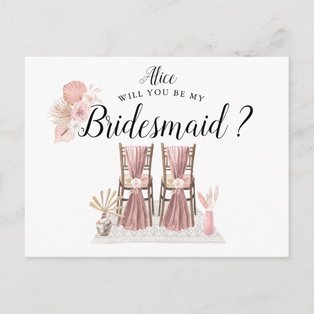 Pastel Tropical Foliage Bridesmaid Vykort (Framsida)