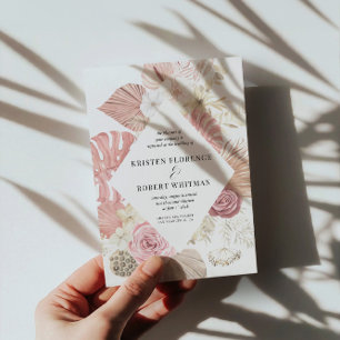 Pastel Tropical Foliage Destination Wedding Inbjudningar