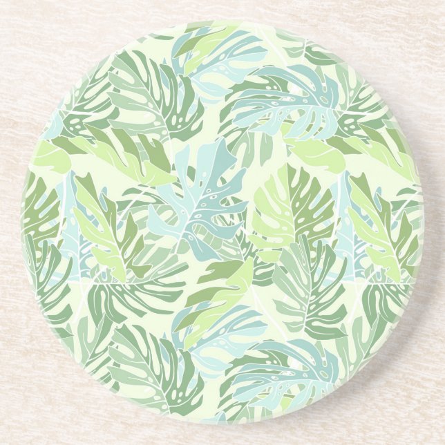Pastel Tropical Handflatan Löv Underlägg Sandsten (Framsidan)