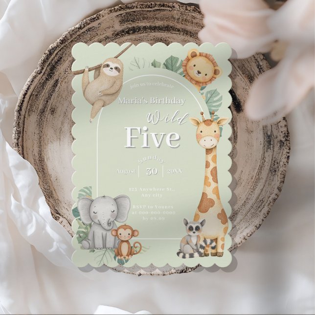 Pastel Tropical Jungle Safari Animals födelsedag Inbjudningar (Skapare uppladdad)