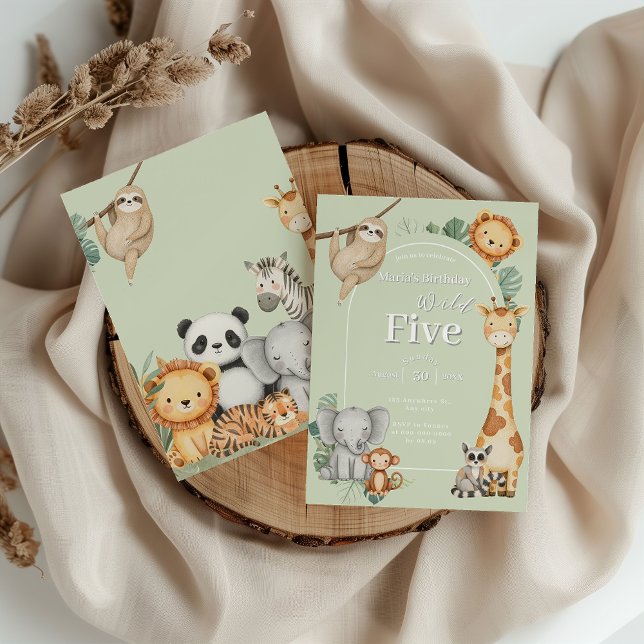 Pastel Tropical Jungle Safari Animals födelsedag Inbjudningar (Skapare uppladdad)