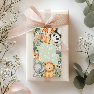 Pastel Tropical Jungle Safari baby duschAnimals Presentetikett