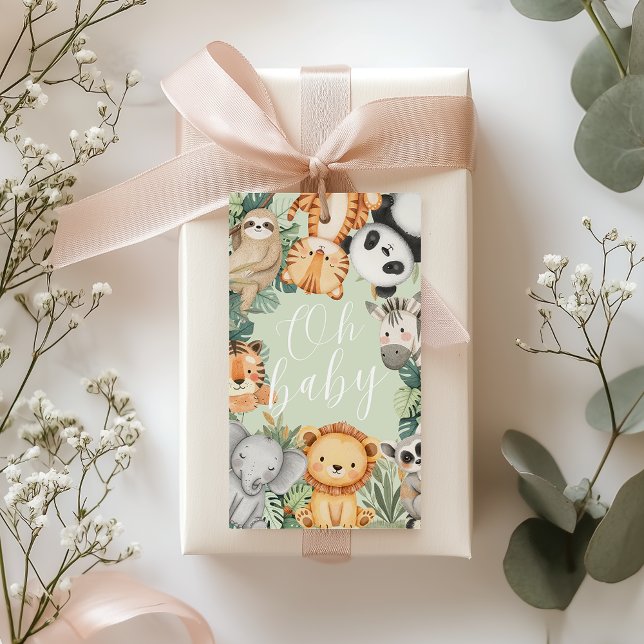 Pastel Tropical Jungle Safari baby duschAnimals Presentetikett (Skapare uppladdad)