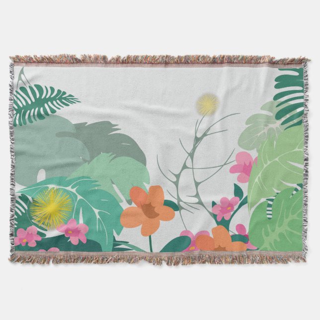 Pastel Tropical Leaves and Flowers Filt (Framsidan)