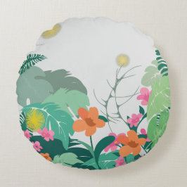 Pastel Tropical Leaves and Flowers Rund Kudde