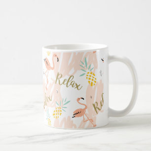 Pastel Tropical Rosa Flamingo Pattern Kaffemugg