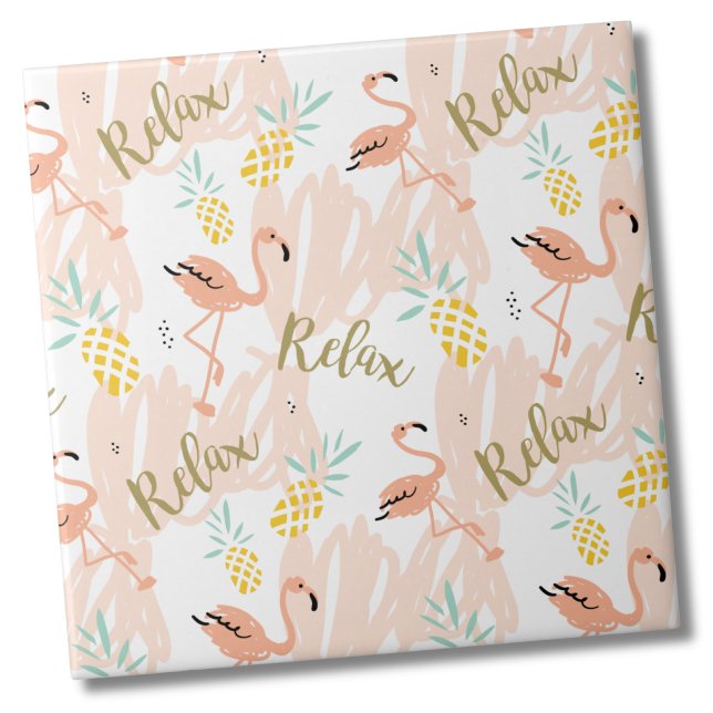 Pastel Tropical Rosa Flamingo Pattern Kakelplatta (Fun Cute Tropical Pastel Pineapple Pink Flamingo Ceramic Tile)
