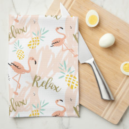 Pastel Tropical Rosa Flamingo Pattern Kökshandduk