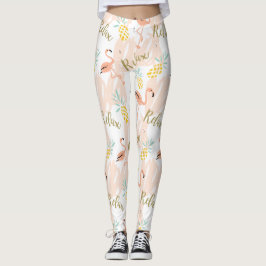 Pastel Tropical Rosa Flamingo Pattern Leggings