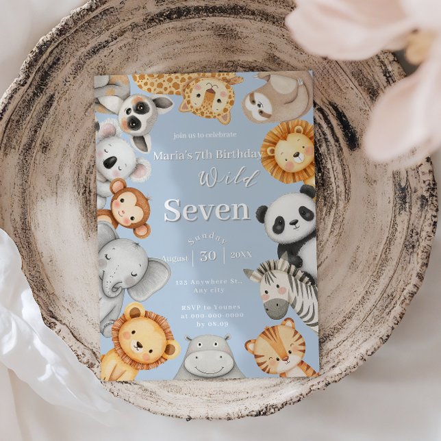 Pastel Tropical Vild Jungle Safari Animals Inbjudningar (Skapare uppladdad)