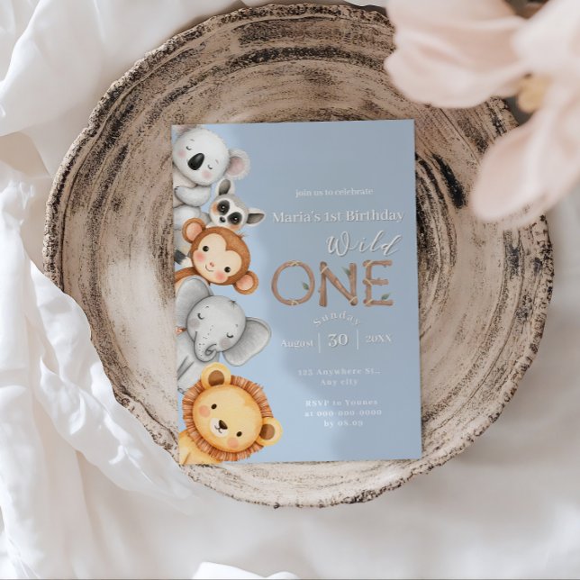 Pastel Tropical Vild One Jungle Safari Animals Inbjudningar (Skapare uppladdad)