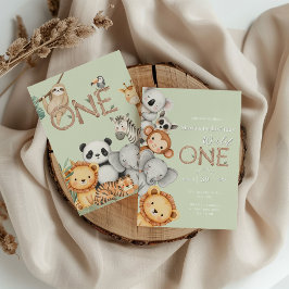 Pastel Tropical Vild One Jungle Safari Animals Inbjudningar