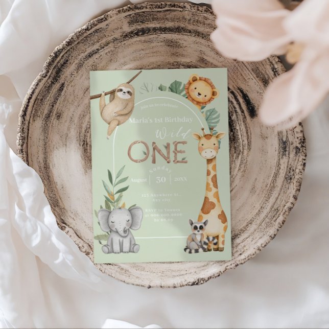 Pastel Tropical Vild One Jungle Safari Animals Inbjudningar (Skapare uppladdad)