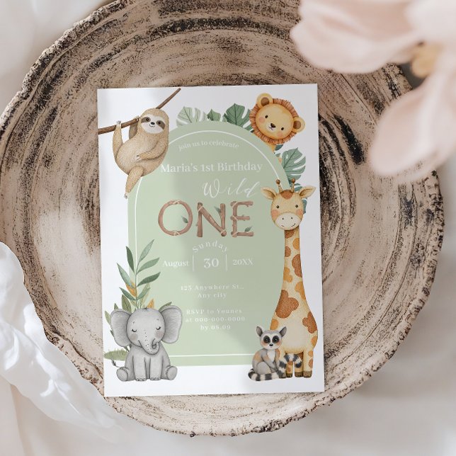 Pastel Tropical Vild One Jungle Safari Animals Inbjudningar (Skapare uppladdad)