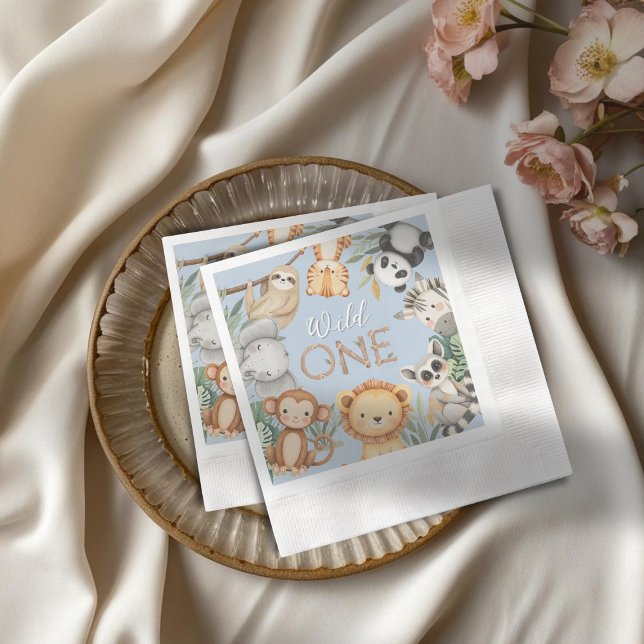 Pastel Tropical Vild One Jungle Safari Animals Pappersservett (Skapare uppladdad)