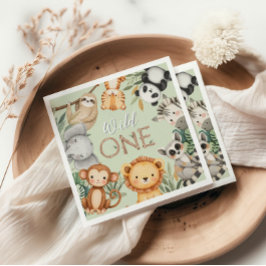 Pastel Tropical Vild One Jungle Safari Animals Pappersservett