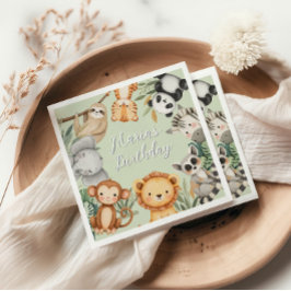 Pastel Tropical Vild One Jungle Safari Animals Pappersservett
