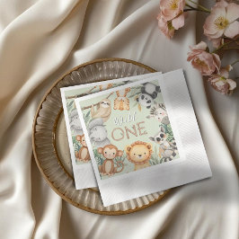 Pastel Tropical Vild One Jungle Safari Animals Pappersservett