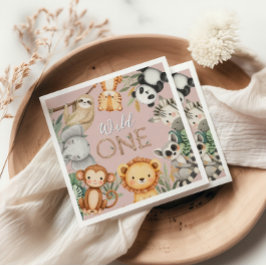 Pastel Tropical Vild One Jungle Safari Animals Pappersservett