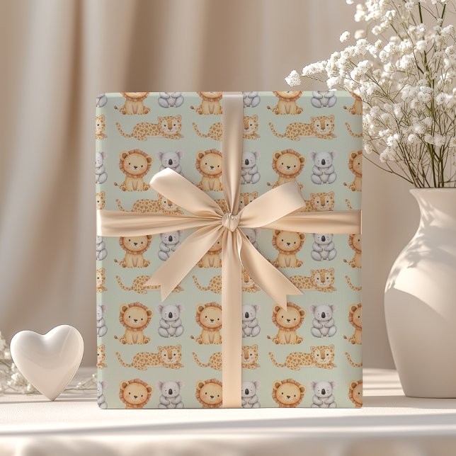 Pastel Tropical Vild One Jungle Safari Animals Presentpapper (Skapare uppladdad)