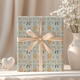 Pastel Tropical Vild One Jungle Safari Animals Presentpapper