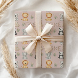 Pastel Tropical Vild One Jungle Safari Animals Presentpapper