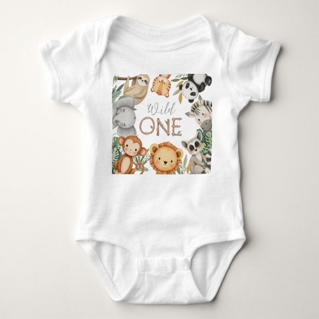 Pastel Tropical Vild One Jungle Safari Animals T Shirt (Framsida)