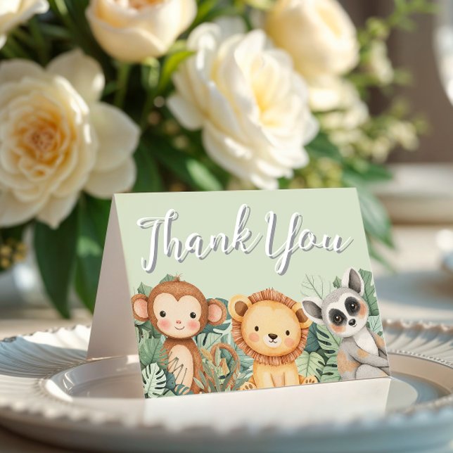 Pastel Tropical Vild One Jungle Safari Animals Tack Kort (Skapare uppladdad)