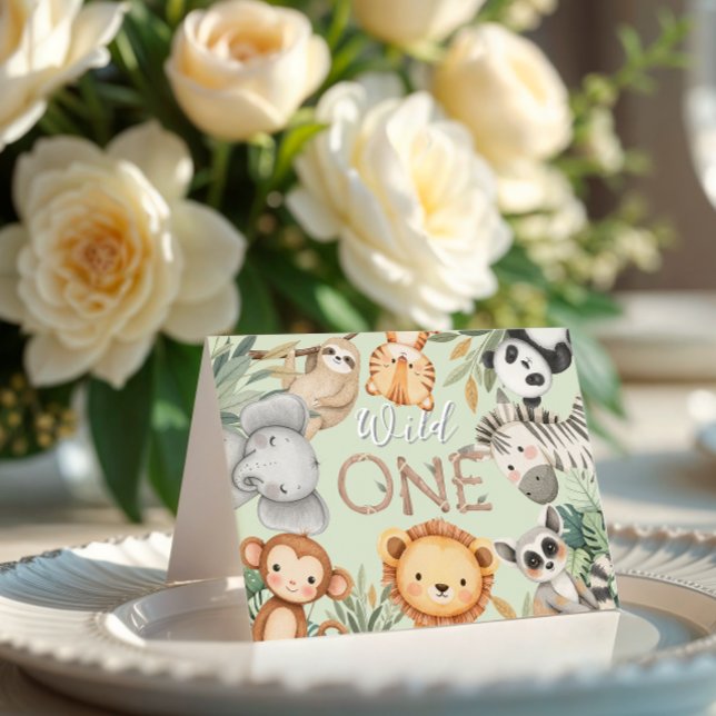 Pastel Tropical Vild One Jungle Safari Animals Tack Kort (Skapare uppladdad)