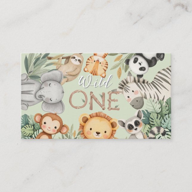 Pastel Tropical Vild One Jungle Safari Animals Visitkort (Framsida)
