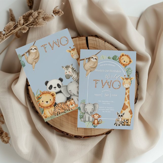 Pastel Tropical Vild Two Jungle Safari Animals Inbjudningar (Skapare uppladdad)