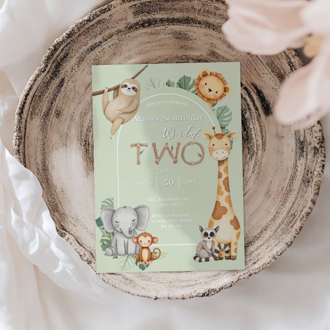 Pastel Tropical Vild Two Jungle Safari Animals Inbjudningar (Skapare uppladdad)