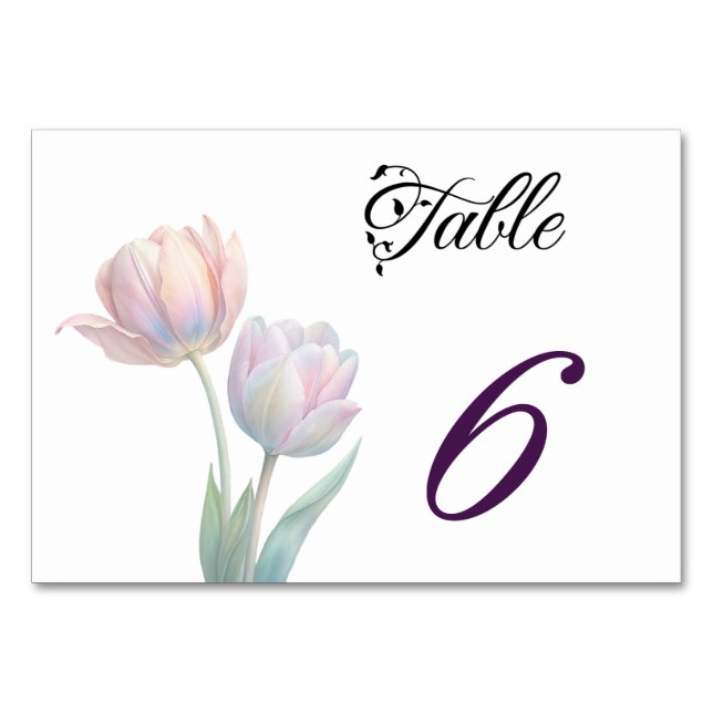 Pastel Tulip Bröllop Suite Elegant Typography Bordsnummer (Framsidan)