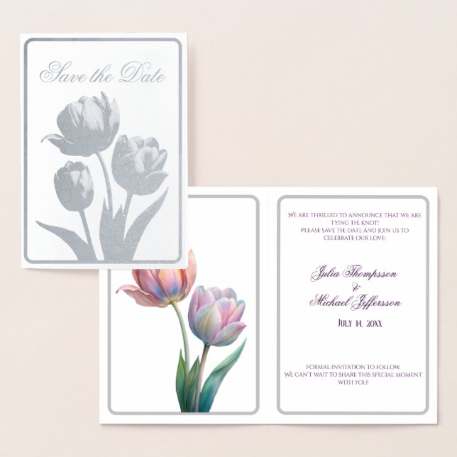 Pastel Tulip Bröllop Suite Elegant Typography Folierat Kort (Display)